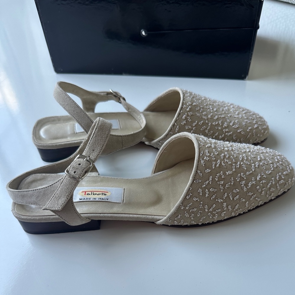NEW Vintage Talbots Champagne Pia Beaded Leather Vero Cucio Flats Women’s 8 Box - Picture 6 of 9